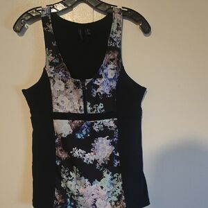 Cynthia Rowley Black and Floral Tank Top